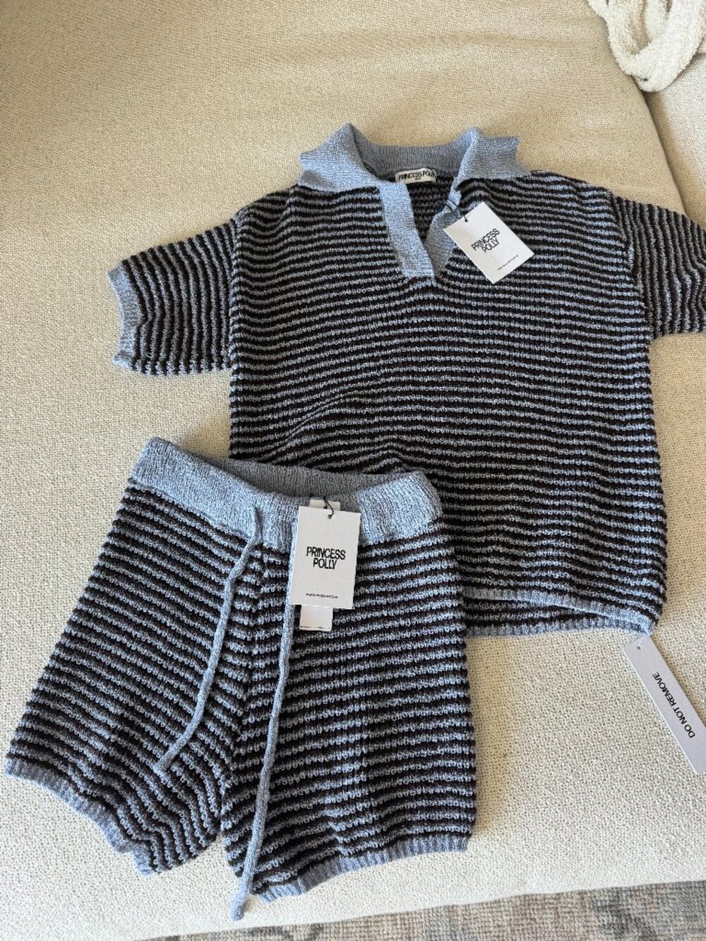 Princess Polly Knit Striped Lounge Set NWT Blue Brown XS/S